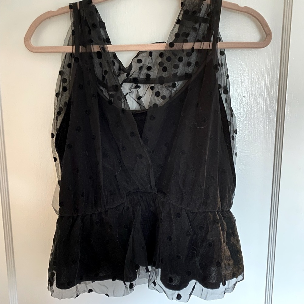 Anthropologie black velvet dot top
